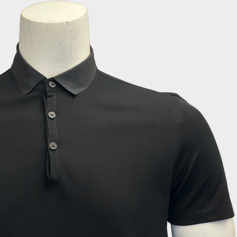 Lanvin men's black cotton polo shirt with silk collar detail