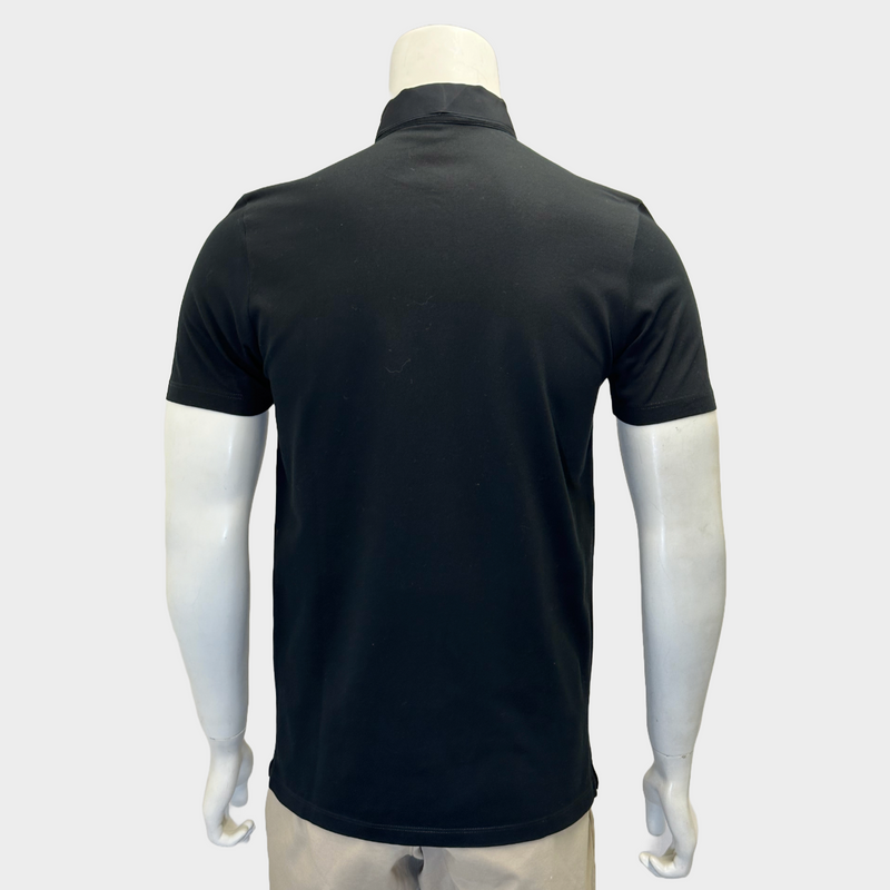 Lanvin men's black cotton polo shirt with silk collar detail