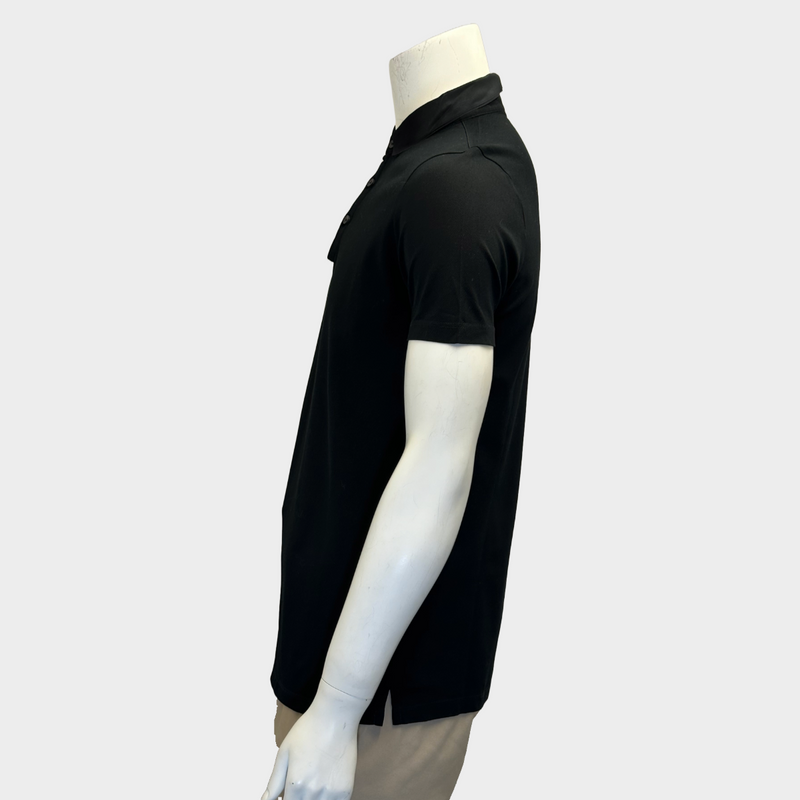 Lanvin men's black cotton polo shirt with silk collar detail
