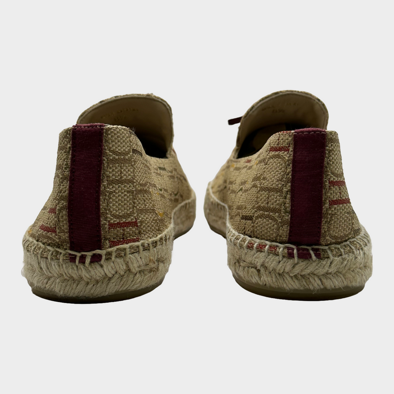 Carolina Herrera men's beige and burgundy monogram canvas/raffia espadrilles