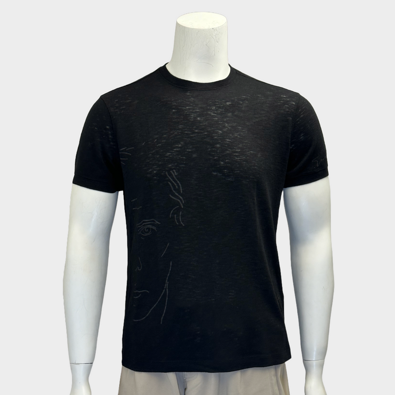 Giorgio Armani men's black knitted wool face print t-shirt