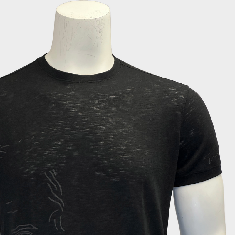 Giorgio Armani men's black knitted wool face print t-shirt