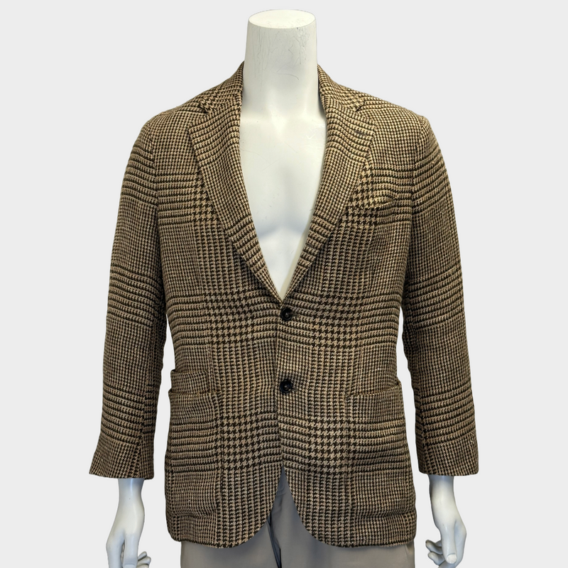 Drake's men's beige and brown linen houndstooth jacket