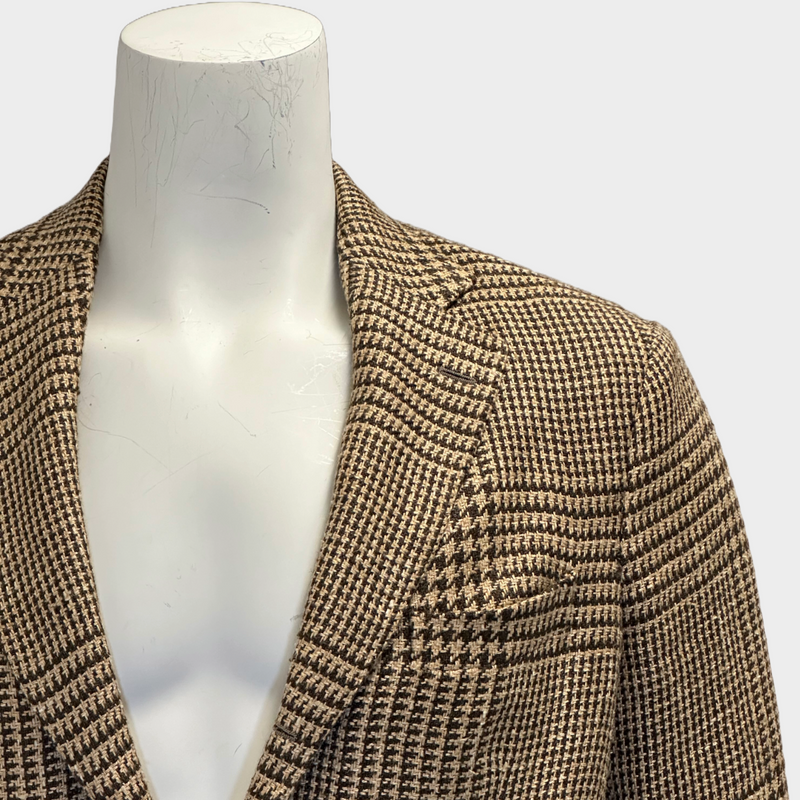 Drake's men's beige and brown linen houndstooth jacket