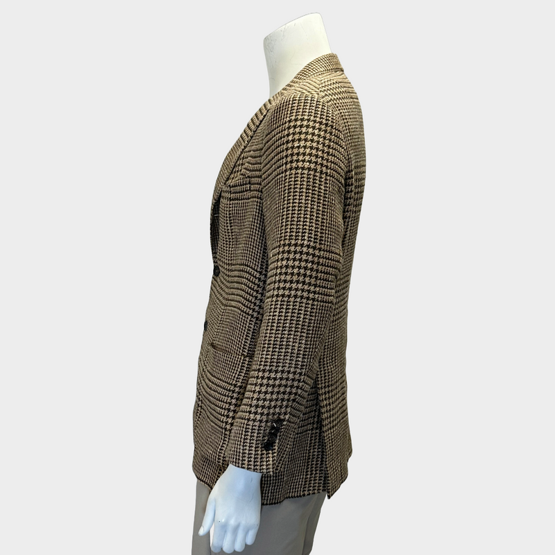 Drake's men's beige and brown linen houndstooth jacket