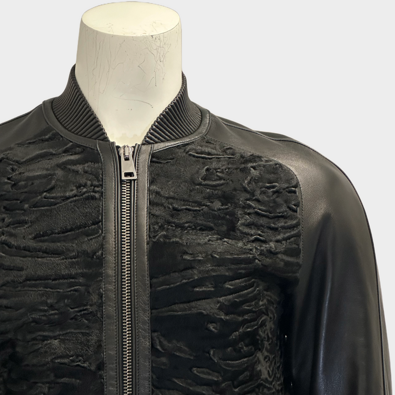 Pal Zileri men's black leather and lamb fur bomber jacket