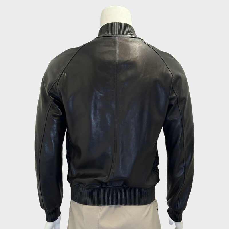 Pal Zileri men's black leather and lamb fur bomber jacket