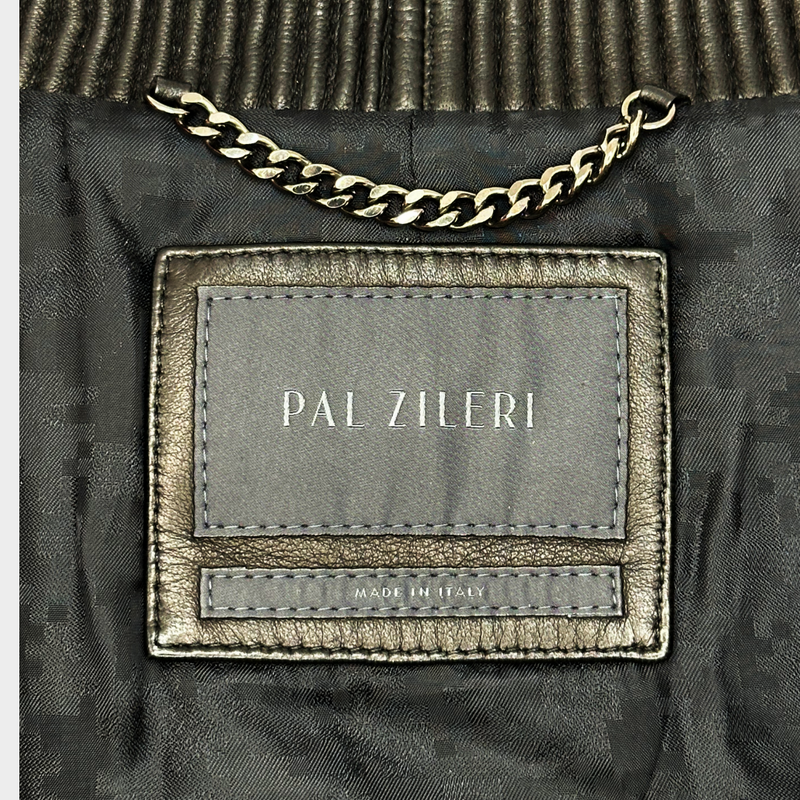 Pal Zileri men's black leather and lamb fur bomber jacket