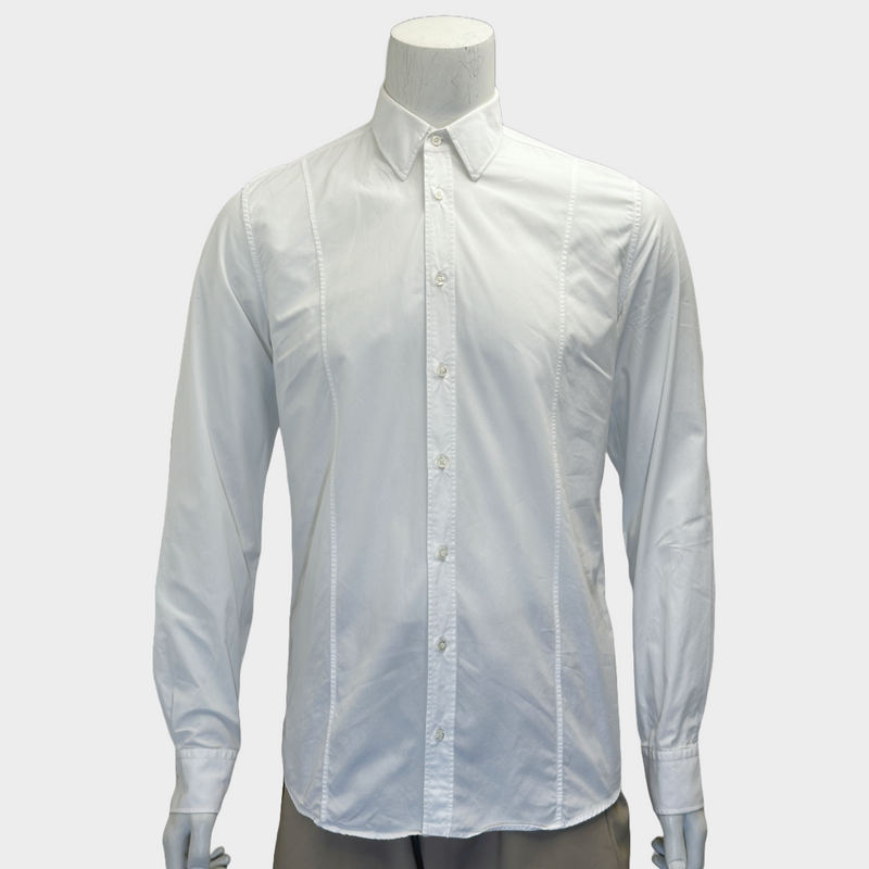 Gucci men's white cotton long-sleeved fitted shirt
