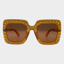 Gucci women's orange clear square sunglasses with star rhinestones embellishments