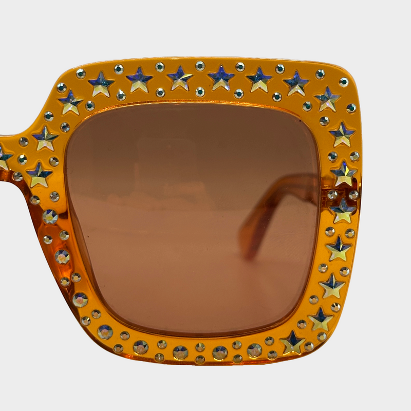 Gucci women's orange clear square sunglasses with star rhinestones embellishments