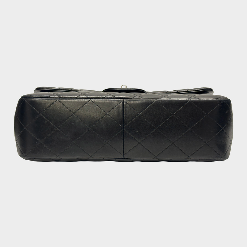 Chanel women's black lambskin leather jumbo classic flap handbag