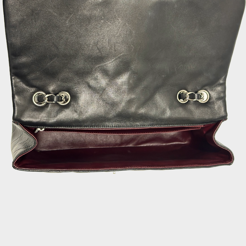Chanel women's black lambskin leather jumbo classic flap handbag