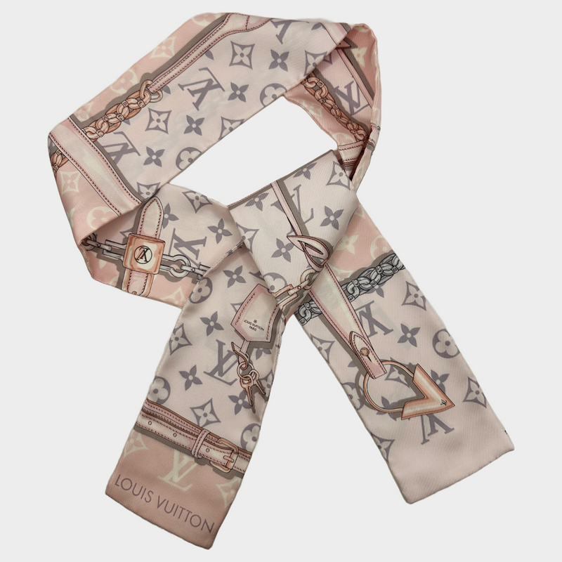 Louis Vuitton women's pink and grey monogram silk Confidential Light scarf