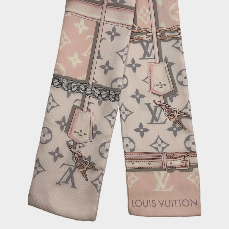 Louis Vuitton women's pink and grey monogram silk Confidential Light scarf