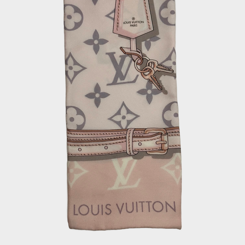 Louis Vuitton women's pink and grey monogram silk Confidential Light scarf