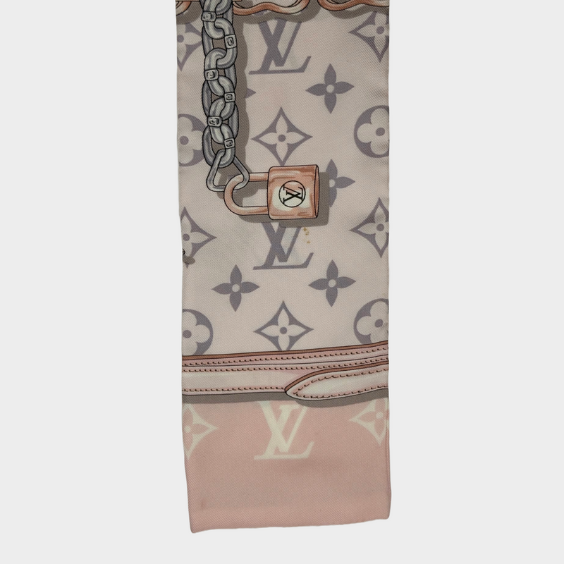 Louis Vuitton women's pink and grey monogram silk Confidential Light scarf