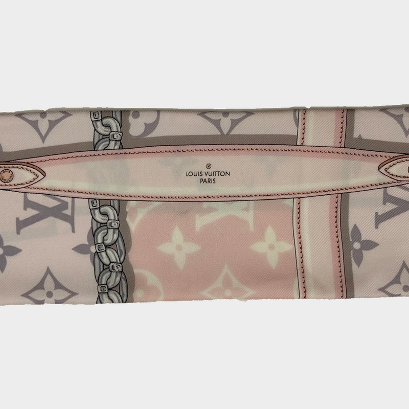 Louis Vuitton women's pink and grey monogram silk Confidential Light scarf