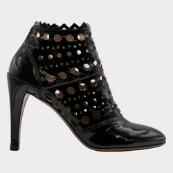 ALAÏA black patent leather laser cut ankle boots
