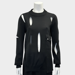 Louis Vuitton women's black silk cut out jumper with front buttoned pocket