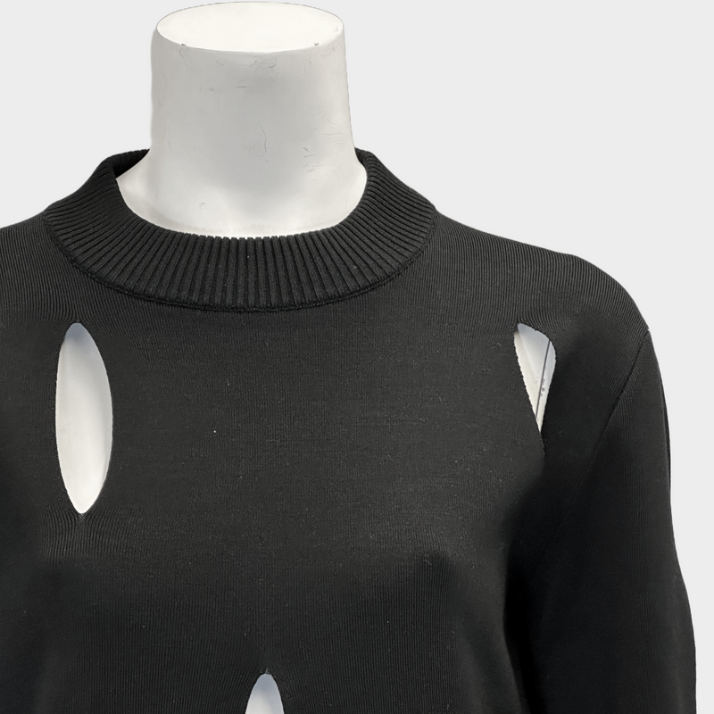 Louis Vuitton women's black silk cut out jumper with front buttoned pocket
