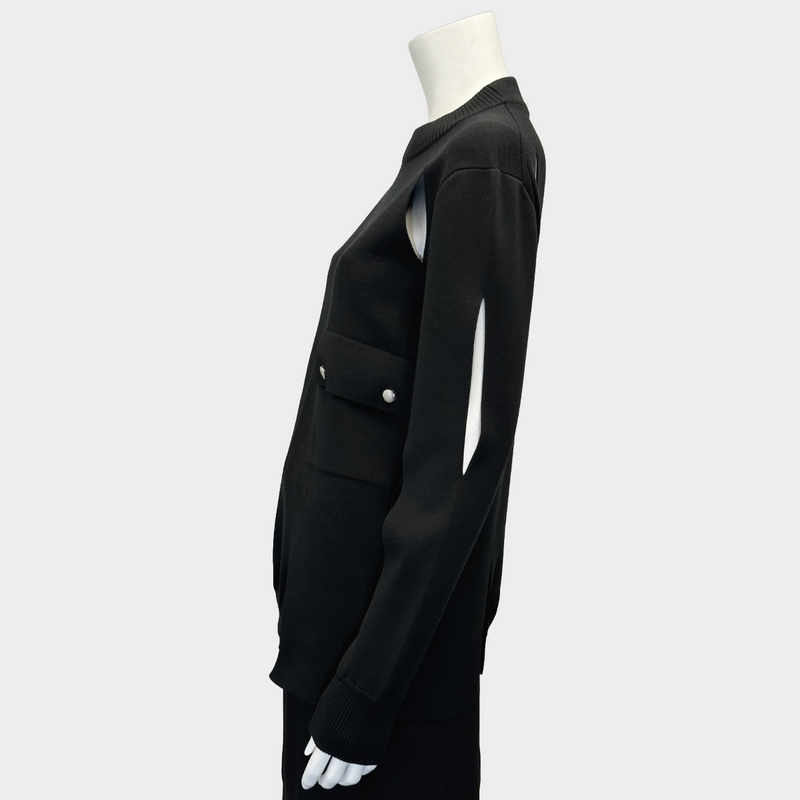Louis Vuitton women's black silk cut out jumper with front buttoned pocket