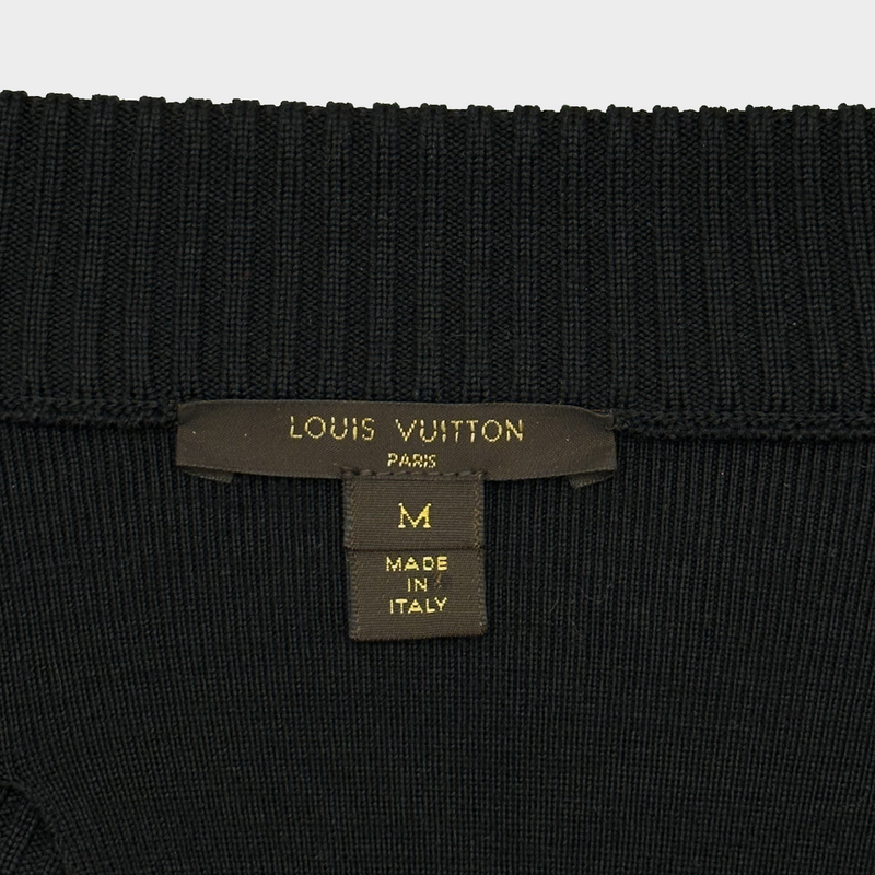 Louis Vuitton women's black silk cut out jumper with front buttoned pocket