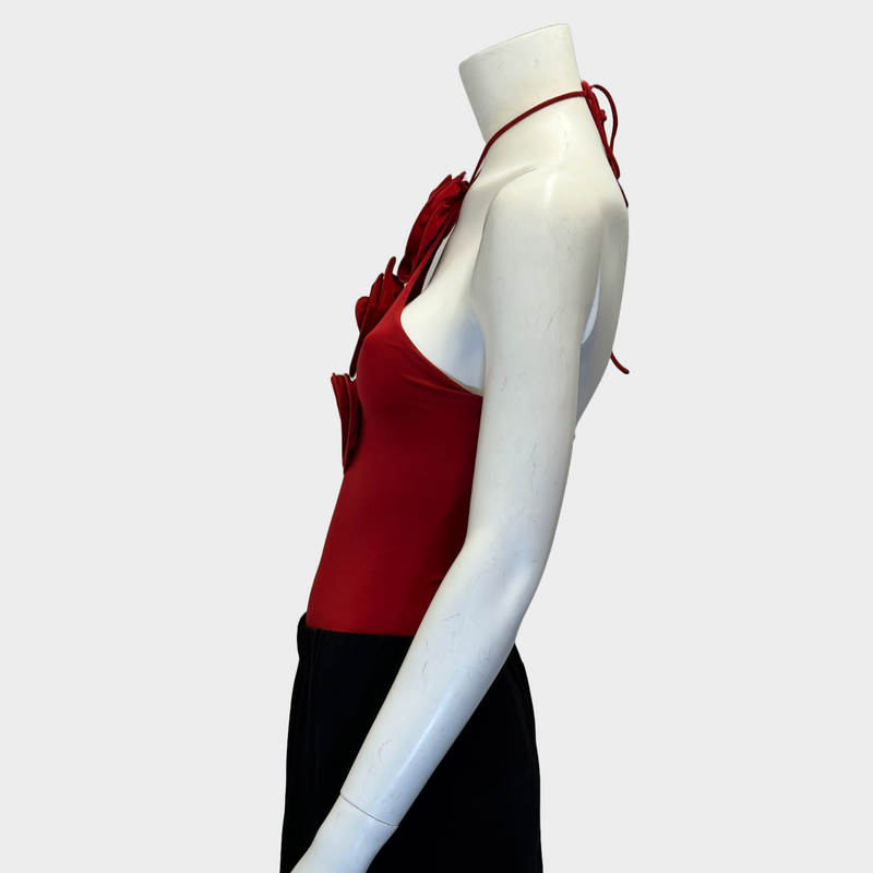 Magda Butrym women's red viscose halter neck top with roses details