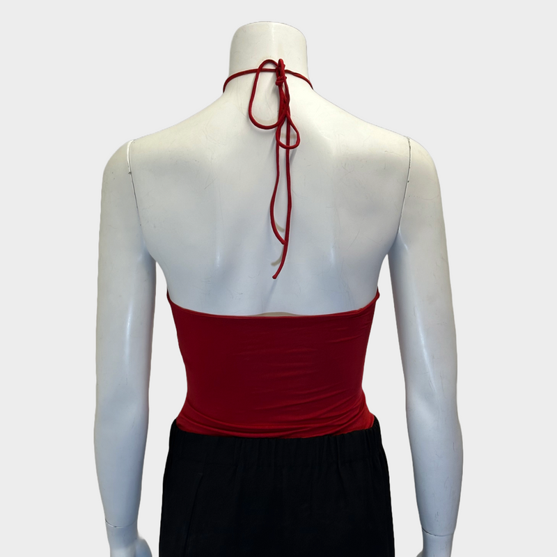 Magda Butrym women's red viscose halter neck top with roses details