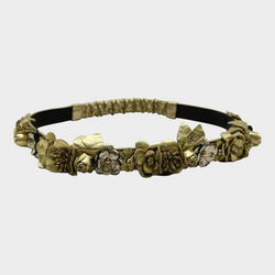 Chanel women's gold and silver leather flowers elasticated haeadband