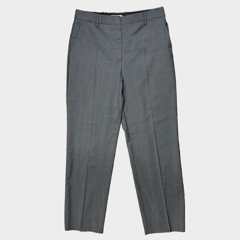 Prada women's grey wool set of belted blazer and trousers