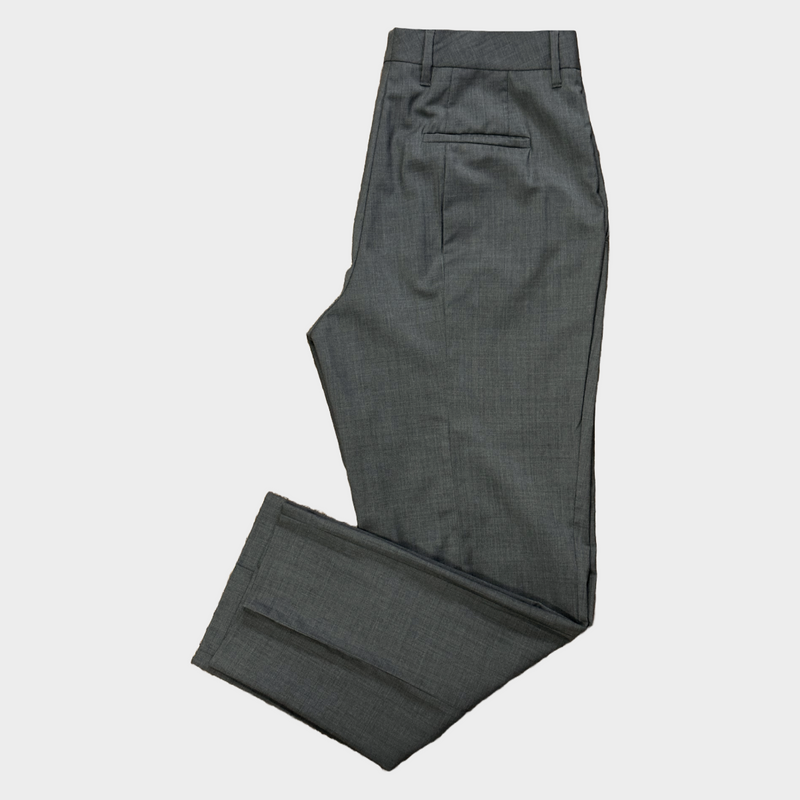 Prada women's grey wool set of belted blazer and trousers