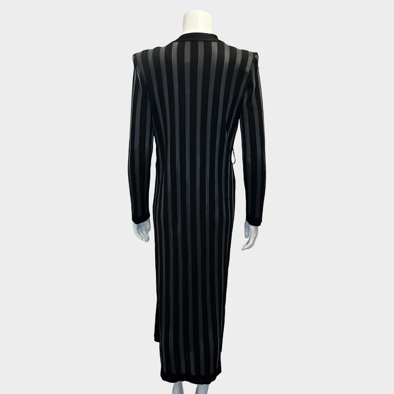 Balmain women’s black and grey striped viscose maxi cardigan