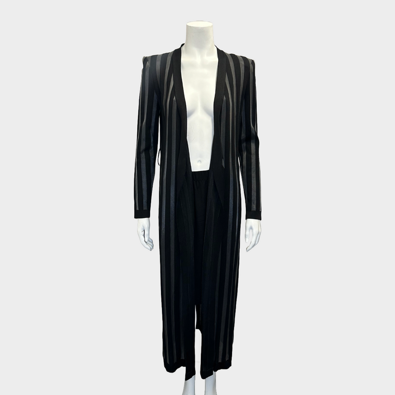 Balmain women’s black and grey striped viscose maxi cardigan