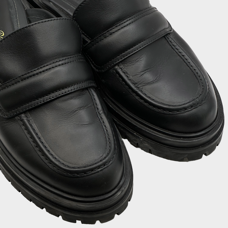 Gianvito Rossi women's black leather open back platform sliders