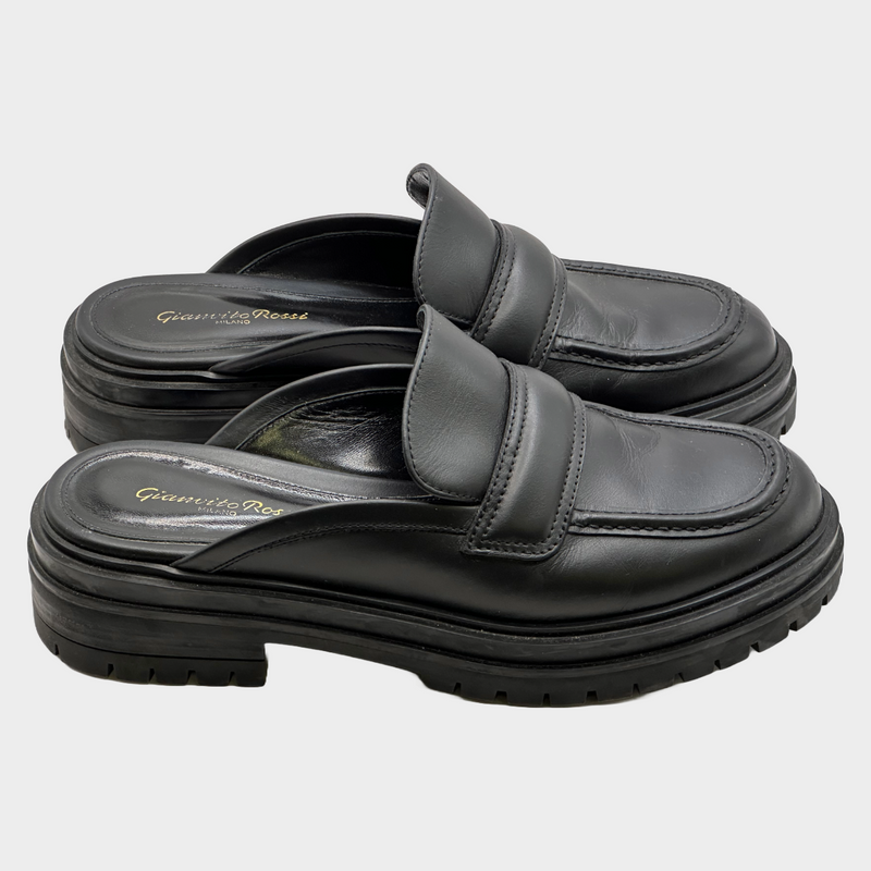 Gianvito Rossi women's black leather open back platform sliders