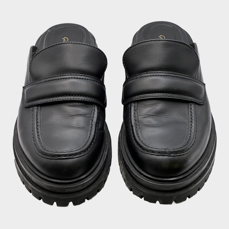 Gianvito Rossi women's black leather open back platform sliders