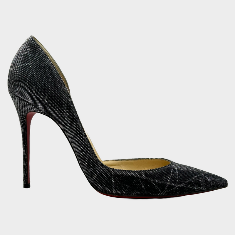 Christian Louboutin silver and black metallic geometric pattern pumps
