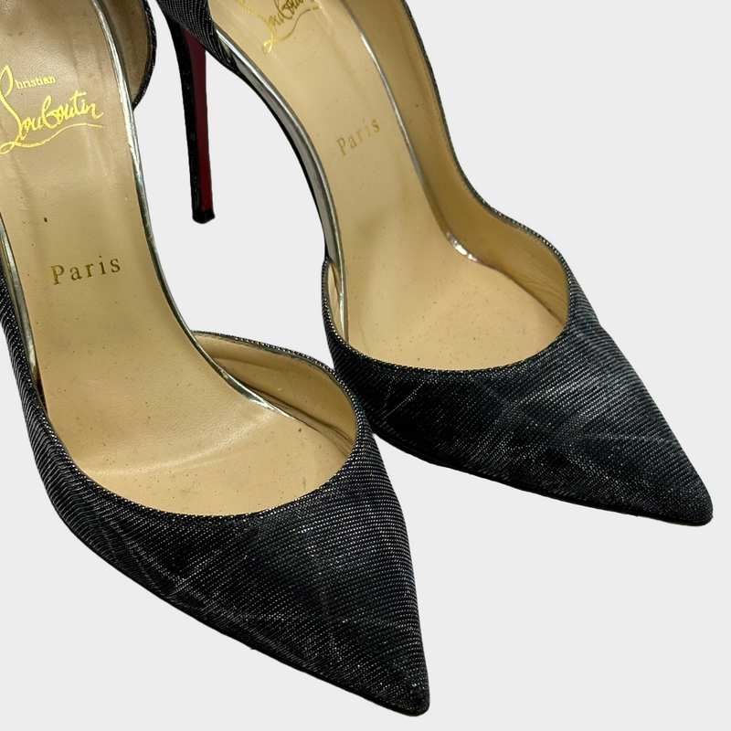 Christian Louboutin silver and black metallic geometric pattern pumps