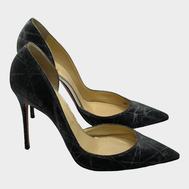 Christian Louboutin silver and black metallic geometric pattern pumps