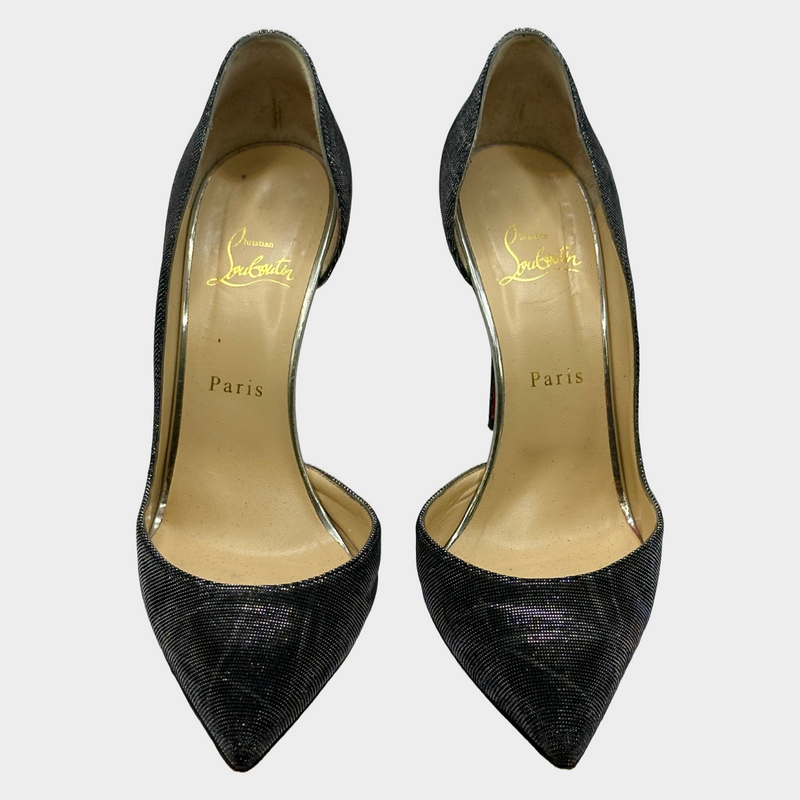 Christian Louboutin silver and black metallic geometric pattern pumps