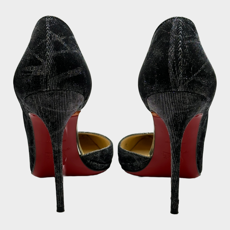 Christian Louboutin silver and black metallic geometric pattern pumps
