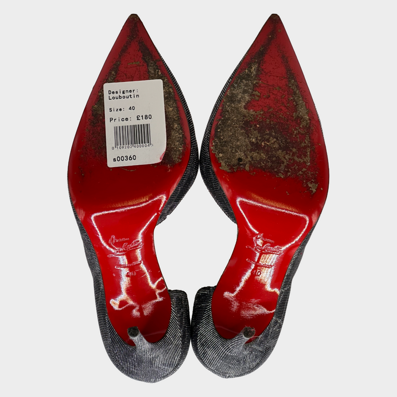 Christian Louboutin silver and black metallic geometric pattern pumps