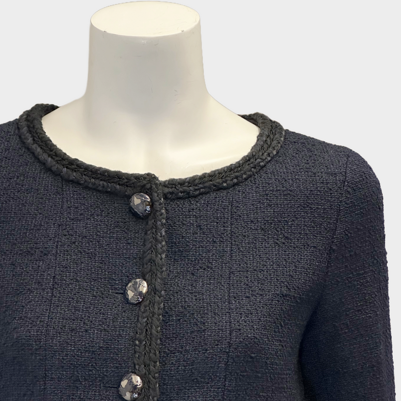 Chanel women's navy and black tweed jacket with silver hardware