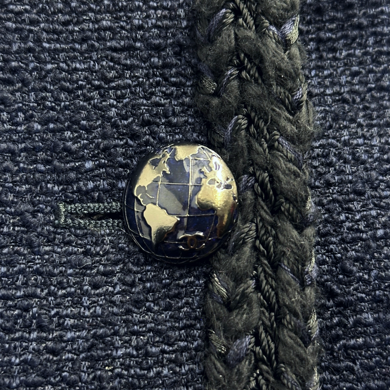 Chanel women's navy and black tweed jacket with silver hardware
