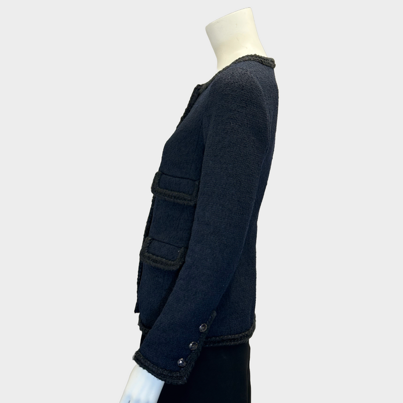 Chanel women's navy and black tweed jacket with silver hardware