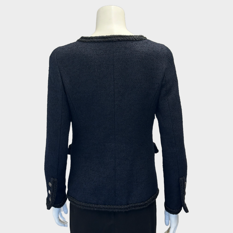 Chanel women's navy and black tweed jacket with silver hardware
