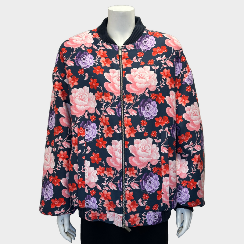 Magda Butrym women's pink and purple flower print silk oversized bomber jacket