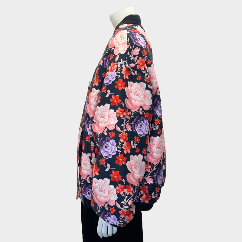 Magda Butrym women's pink and purple flower print silk oversized bomber jacket