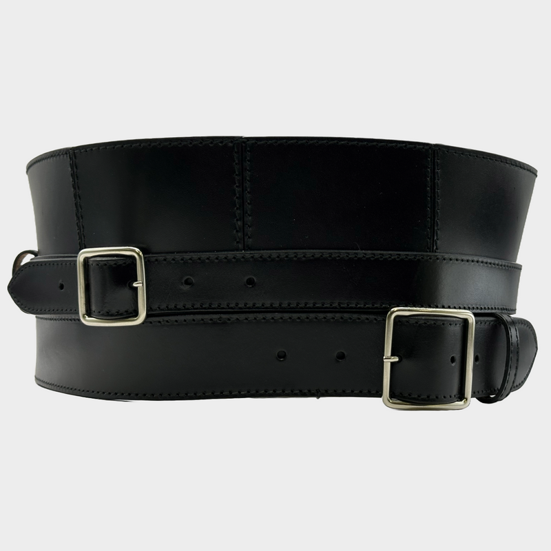 Alexander Mcqueen women's black leather corset belt with silver hardware